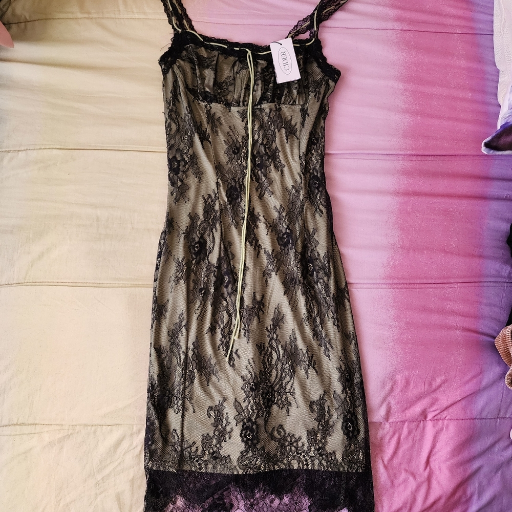 Cider Lace Zip Up Midi Dress Size S